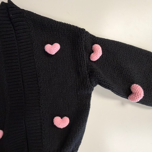 Anthropologie Maeve Susannah 3D Heart Cardigan Sweater Black Pink OS - Picture 5 of 9
